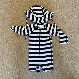 Hanna Andersson swim rash guard and hat, size 12-18 months